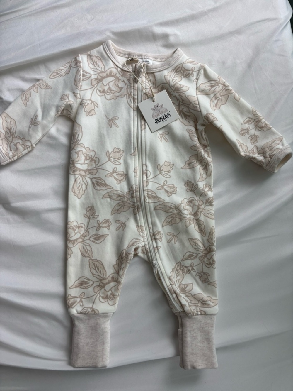 Organic Cream Floral Zip-Front Footie